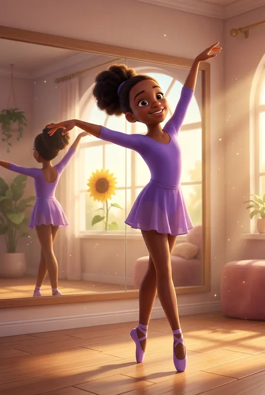 Illustration from the book: a young ballerina practices in front of a mirror